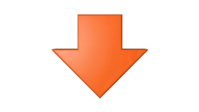 Simple orange downward pointing arrow icon on white background with downward direction navigation interface isolated pointing business