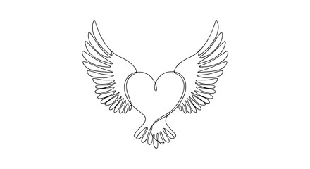Fototapeta premium Heart with Wings Continuous Line Drawing, Isolated on Transparent Background