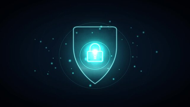 Cyber security shield and padlock with hex ripple 4K loop