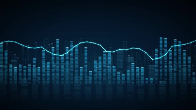Blue finance data columns with metrics line 4K seamless loop