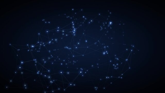 Rotating 3D big data network of glowing blue nodes 4K loop