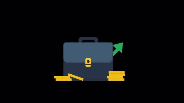 Animated Briefcase with Rising Financial Growth Chart - Transparent