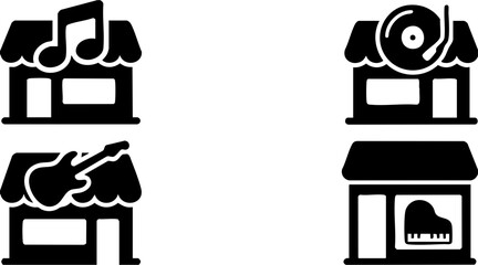 Naklejka premium Music store icons set. Vector collection of musical instrument and record shop symbols.
