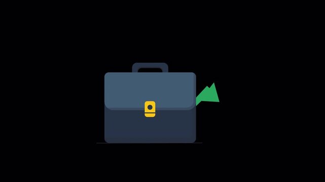 Animated Briefcase with Rising Green Arrow Symbolizing Business Growth - Transparent