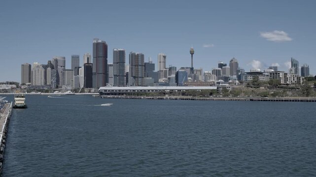 Aerial View of Sydney City Skyline and Barangaroo Waterfront on