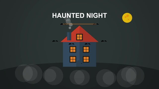 Haunted House at Night with Bats and Full Moon Illustration