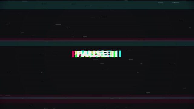 VHS tape playing Retro pause screen with glitchy analog static lines