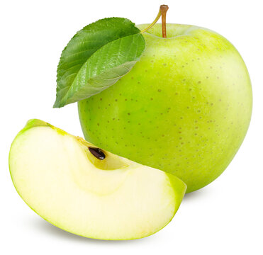 Green Apple on White background, with clipping path, gourmet beverage branding and premium food packaging design.