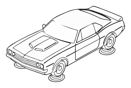 Minimalist vintage muscle car isometric line art. Generative AI