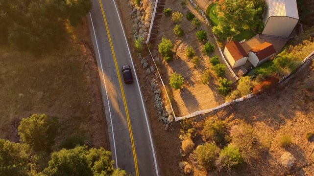 Ariel Drone Shots of Placerita Canyon Road in Santa Clarita, CA 
Vehicle tracking shots on mountain road
