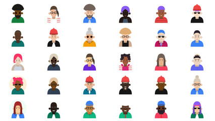 Fototapeta premium Diverse avatar studio man women collection with modern character icons for user profile design