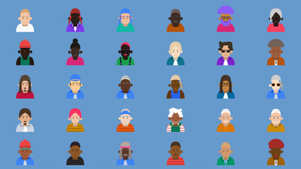 Obraz premium Diverse Avatar studio man and women character collection featuring colorful flat human icons