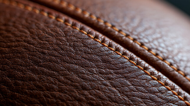 Close-up texture of football leather stitches highlighting craftsmanship, sports equipment design detail, with copy space