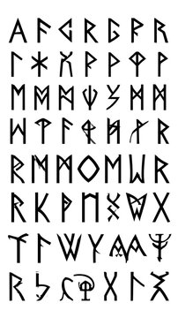 Ancient rune symbol, dark alphabet character set on transparent background