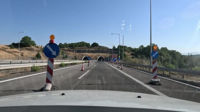 Single Lane Driving Inside Tunnels of Egnatia Motorway Greece, Inside Car View, Traffic Ragulations, Road Maintenance