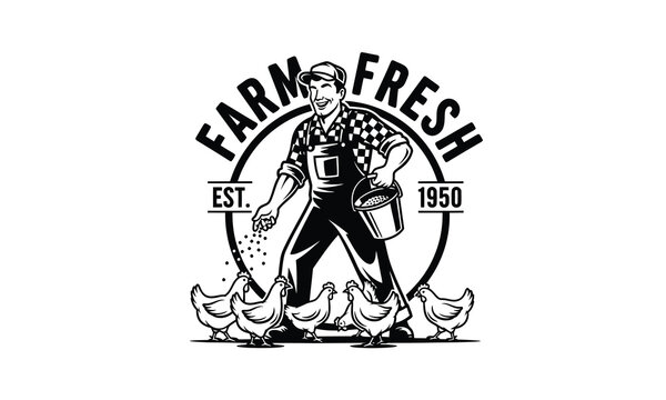 Fresh farm vintage logo featuring a smiling farmer