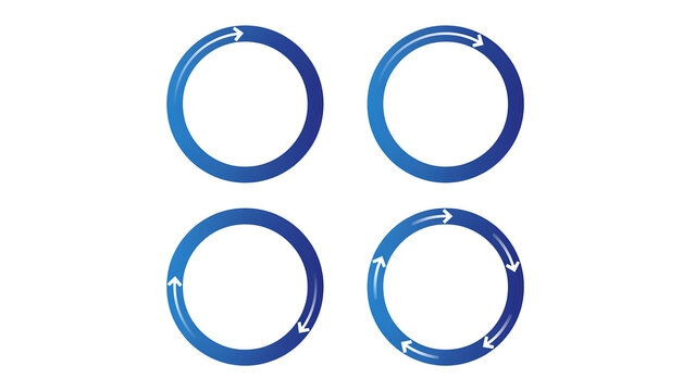 Set of four blue circular arrow loading icons with gradient infographic direction connection workflow business circular planning sequence rotation