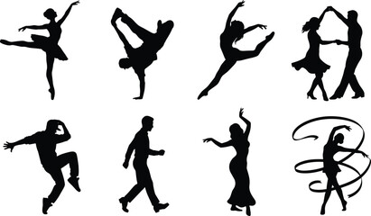 Dancers silhouette vector set isolated on white background for choreography and performance design © MdFarhad