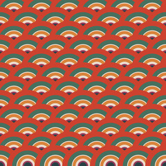 Intricate Japanese wave scale seamless pattern in red tones, geometric vector repeat for stationery and gift wrap © Tungbackground