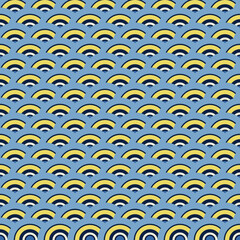 Intricate seamless Japanese wave scale pattern in amber, geometric vector background for print and digital paper © Tungbackground