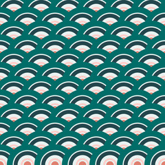 Dark teal Japanese wave scale seamless pattern, geometric vector texture for wallpaper, textile and surface design © Tungbackground