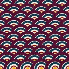 Intricate seamless Japanese wave scale pattern in dark pink, geometric vector background for print and digital paper © Tungbackground