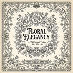 Fototapeta premium Vintage Floral Frame with Elegant Baroque Victorian Ornament Decorative Wallpaper Background and Seamless Floral Pattern Vector Illustration