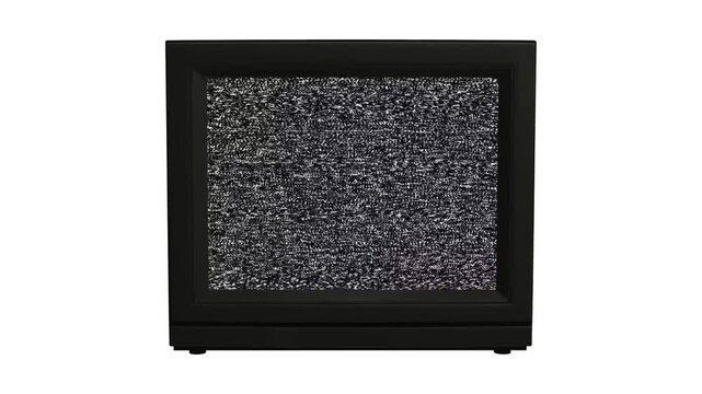 Black television set showing static noise, representing a lost signal or analog broadcast disruption, isolated on white background