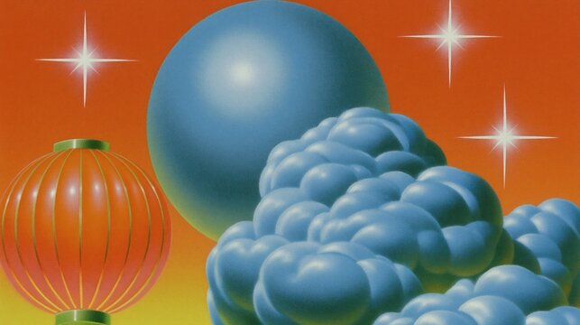 Surreal celestial scene with stars and clouds.