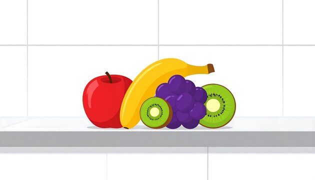 Colorful abstract fruit illustration set against white background.