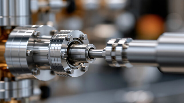 Close-up of a mass spectrometer ionization chamber inside a scientific laboratory, analytical technology concept, with copy space