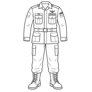 Military Style Combat Uniform Outline Coloring Page Vector Illustration