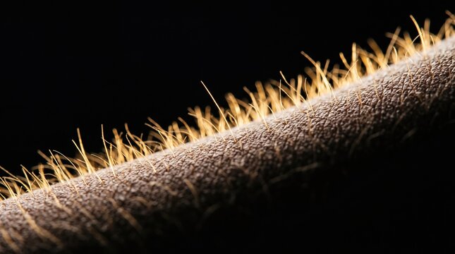 Extreme closeup macro of goosebumps and erect hair follicles on human arm skin