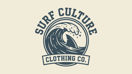 Fototapeta premium Arched flat vector surf logo design for summer sports and beach lifestyle branding
