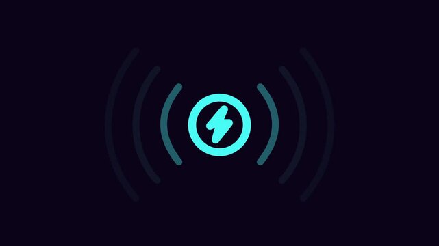 Electric charging point icon, Wireless charge place with lightning sign and waves 2d Animation with Alpha Matte