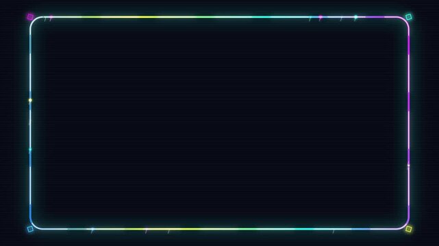HUD Square. Futuristic glowing neon multicolor HUD rectangle frame on dark background