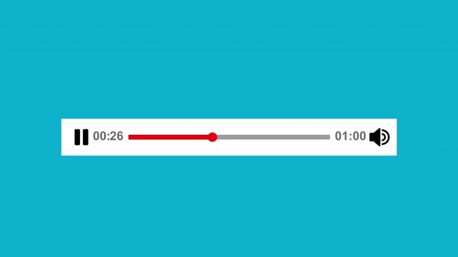 Audio music timeline bar moving with track, Video progress timeline bar, Multimedia player 2d animation with alpha matte