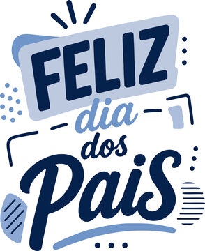 Feliz Dia dos Pais Azul Marinho e Azul Claro com Formas Geom&eacute;tricas em Lettering Vetorial