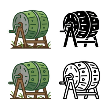 Four different illustrated barrel icons on a white background for design and decoration purposes  various colors and styles