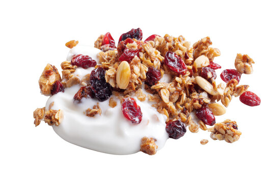 Healthy yogurt parfait with granola raisins and almonds for a nutritious snack