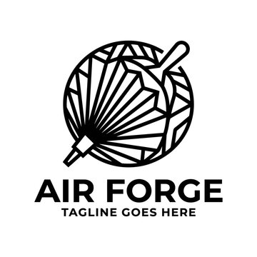 Geometric industrial fan turbine logo.
