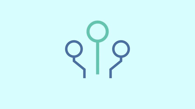 Communication and three connection by lines, Linear connection icon concept 2d animation with alpha matte