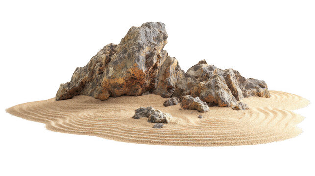 Realistic rocky formation with natural texture on sandy surface for desert or geological projects