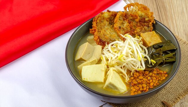 Traditional Lontong Balap with Tofu Bean Sprouts and Savory Broth