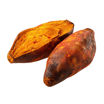 Roasted sweet potatoes with golden brown crust and moist interior showcasing delicious texture