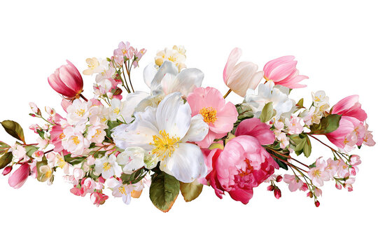 Spring floral arrangement with cherry blossoms pink peonies and delicate white flowers