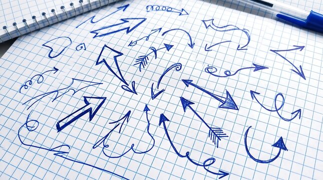 Brainstorming Mind Map Arrows on Notebook Page.