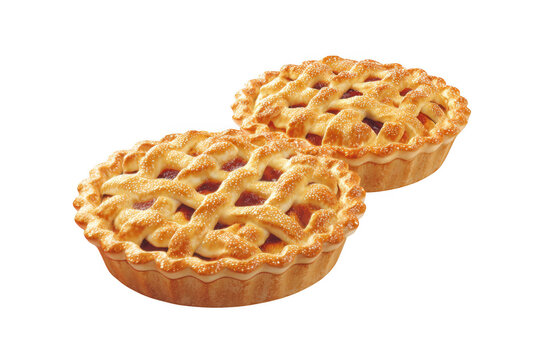 Two freshly baked lattice top pies with golden crust and delicious filling