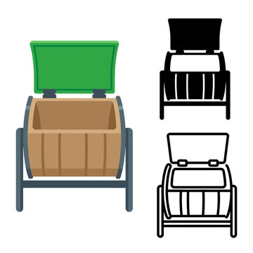 Three different colored recycling bins with lids on top and metal frames  isolated on white background