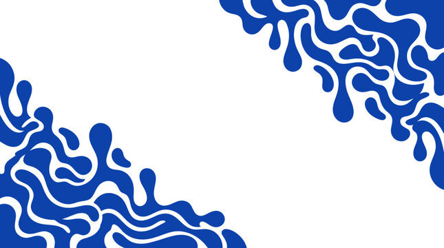 Abstract Blue Liquid Splashes Frame on White Background